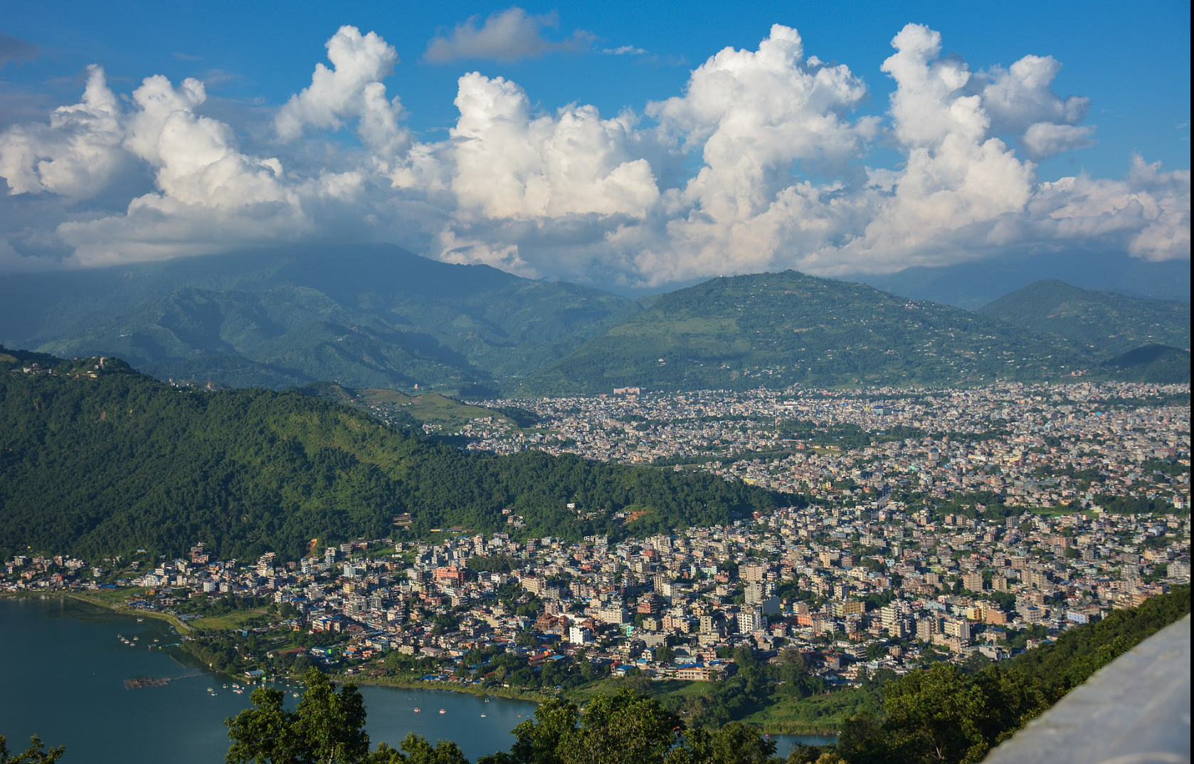 image of Phewa lake and Pokhara city together